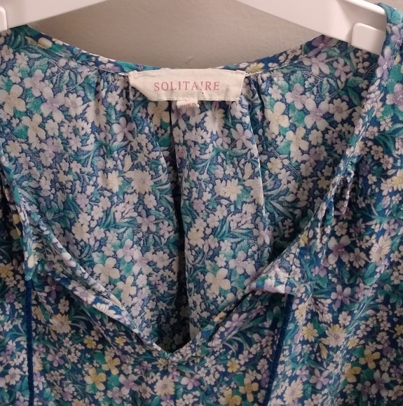 Solitaire Blue Floral Ruffle Blouse - Picture 2 of 3